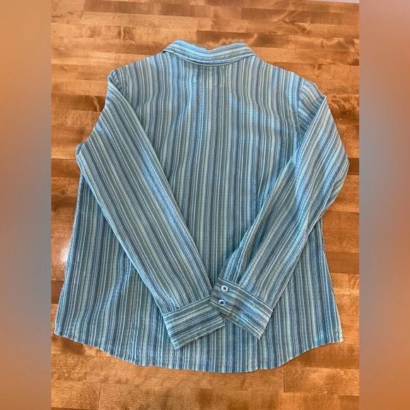 AVENTURA Women’s Blue Long Sleeve Button Up Blouse Large Stripe Detail - Picture 4 of 11